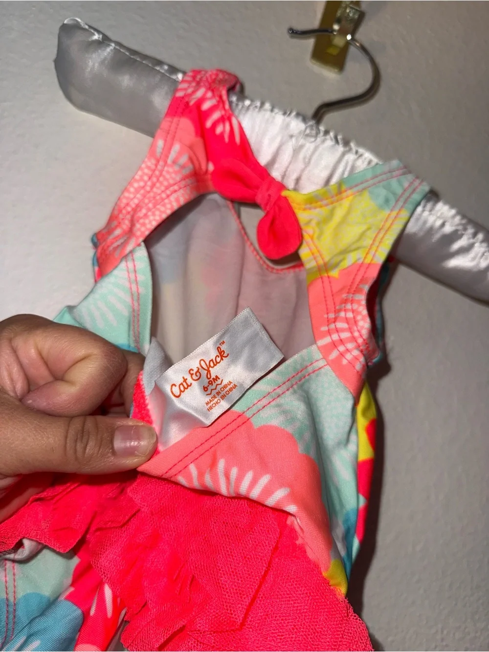 Cat & Jack Neon Coral Floral Ruffle One-Piece Swimsuit